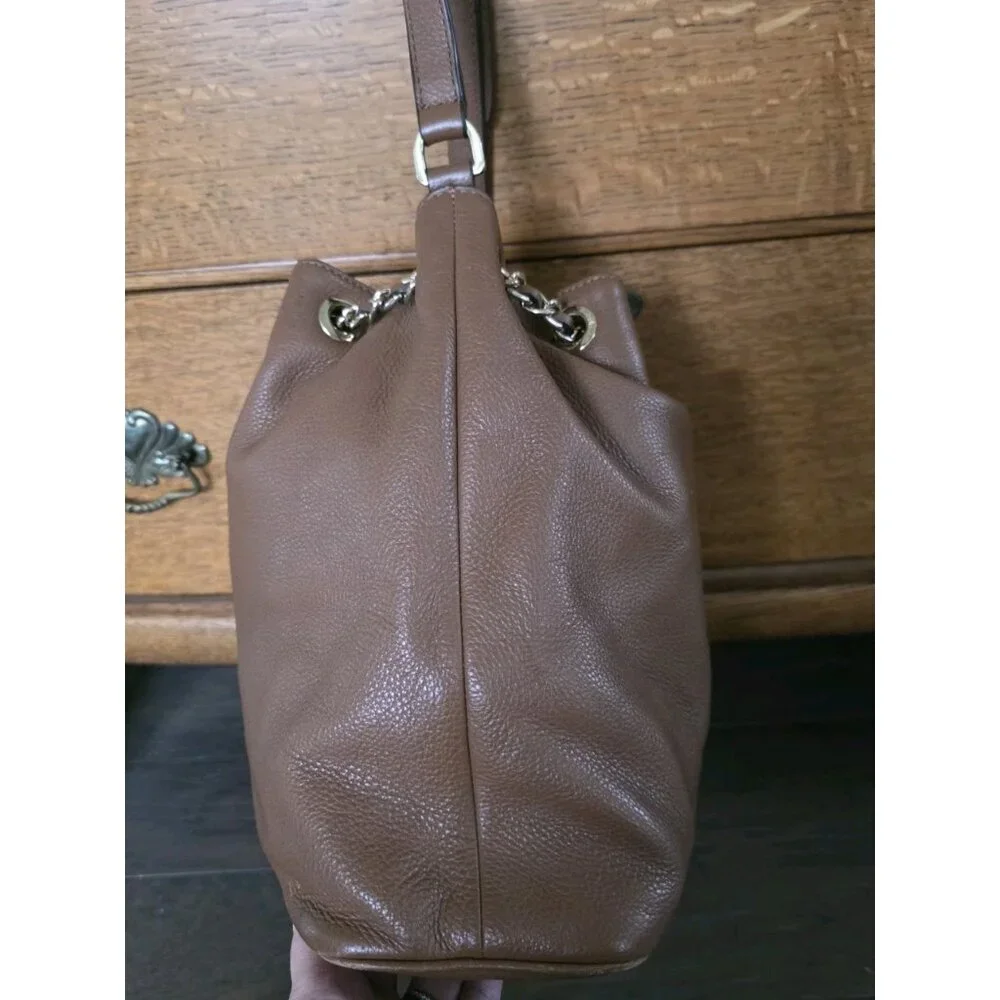 Michael Kors Frankie Brown Pebbled Leather Drawstring Convertible Shoulder Bag